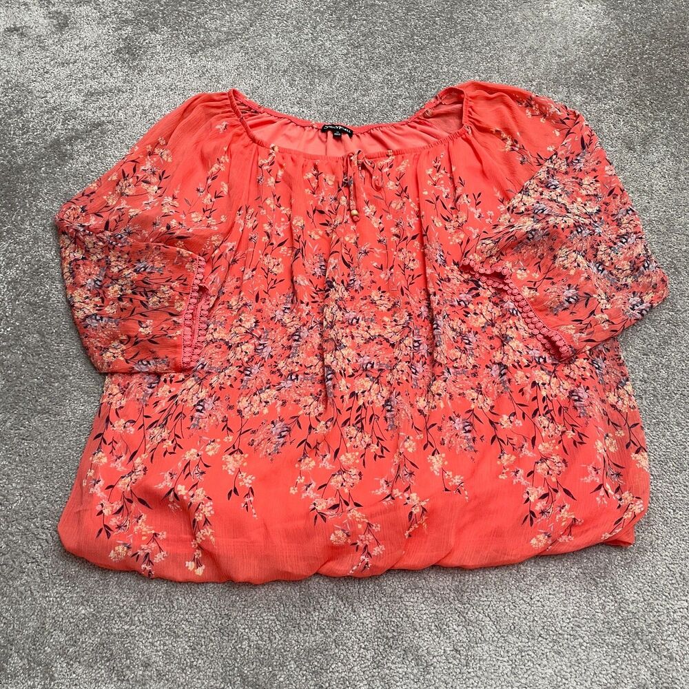 Sara Michelle Off Shoulder Blouse Womens 3X Orange Floral Long Sleeve Summer Top